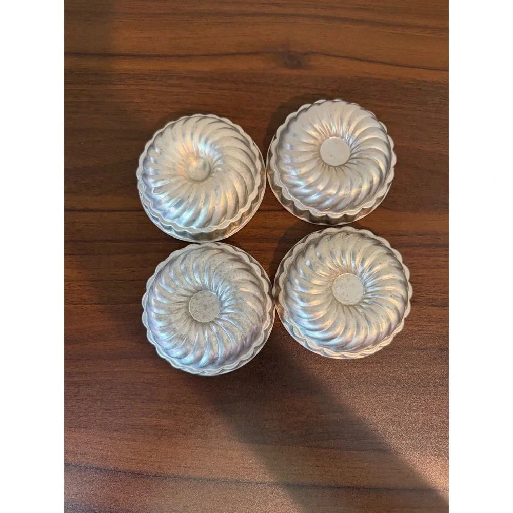 Vintage Aluminum Individual Tart Jelly Molds Set of 4 Fluted Spiral Silver Tone